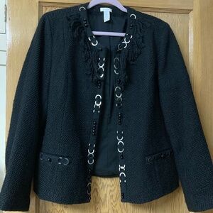 Chico’s Embellished & Textured Wool Blend Jacket with Fringe